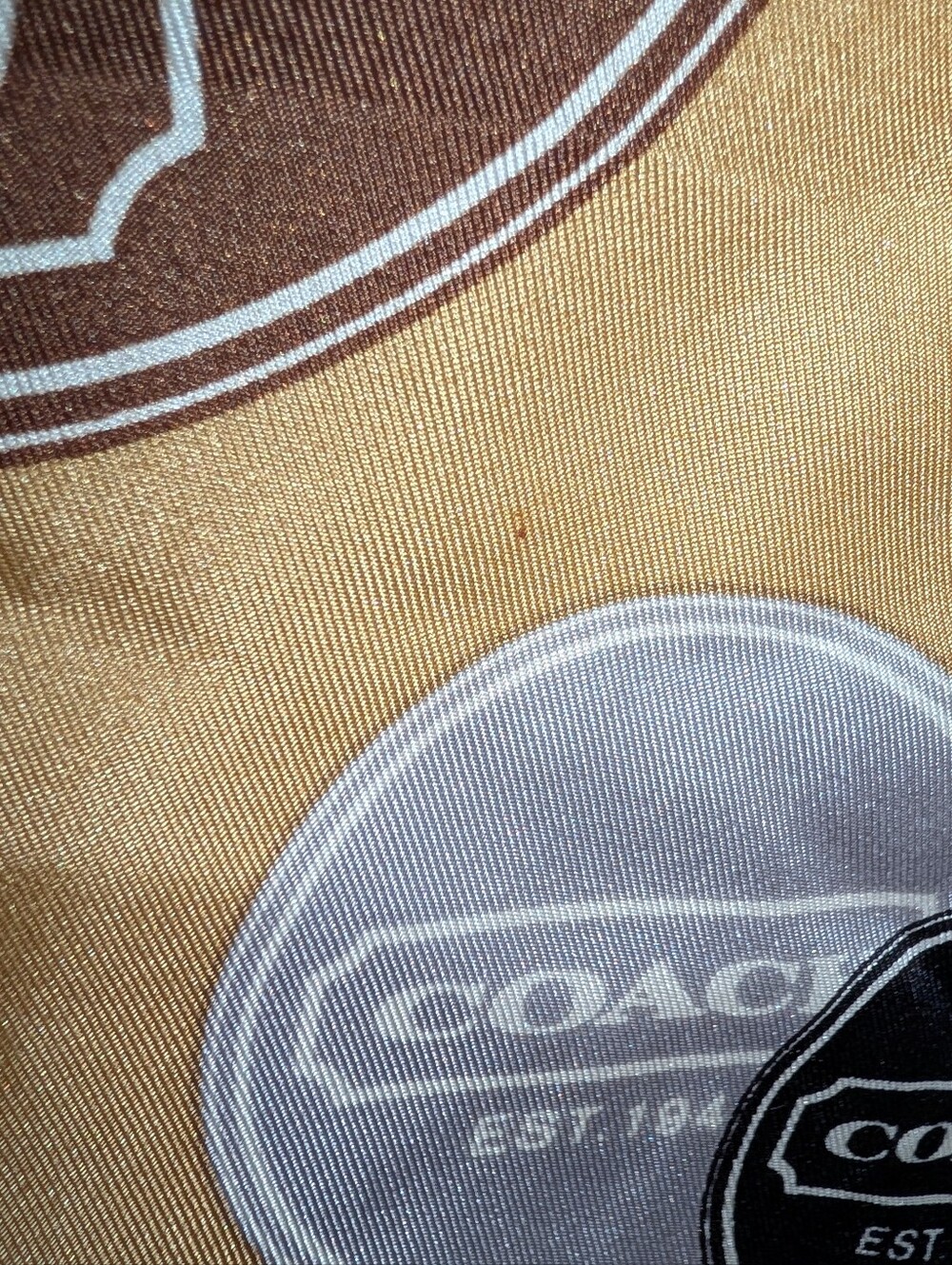 COACH Logo Circles Print Silk Scarf 21"  Tan  Brown GUC - Picture 5 of 7